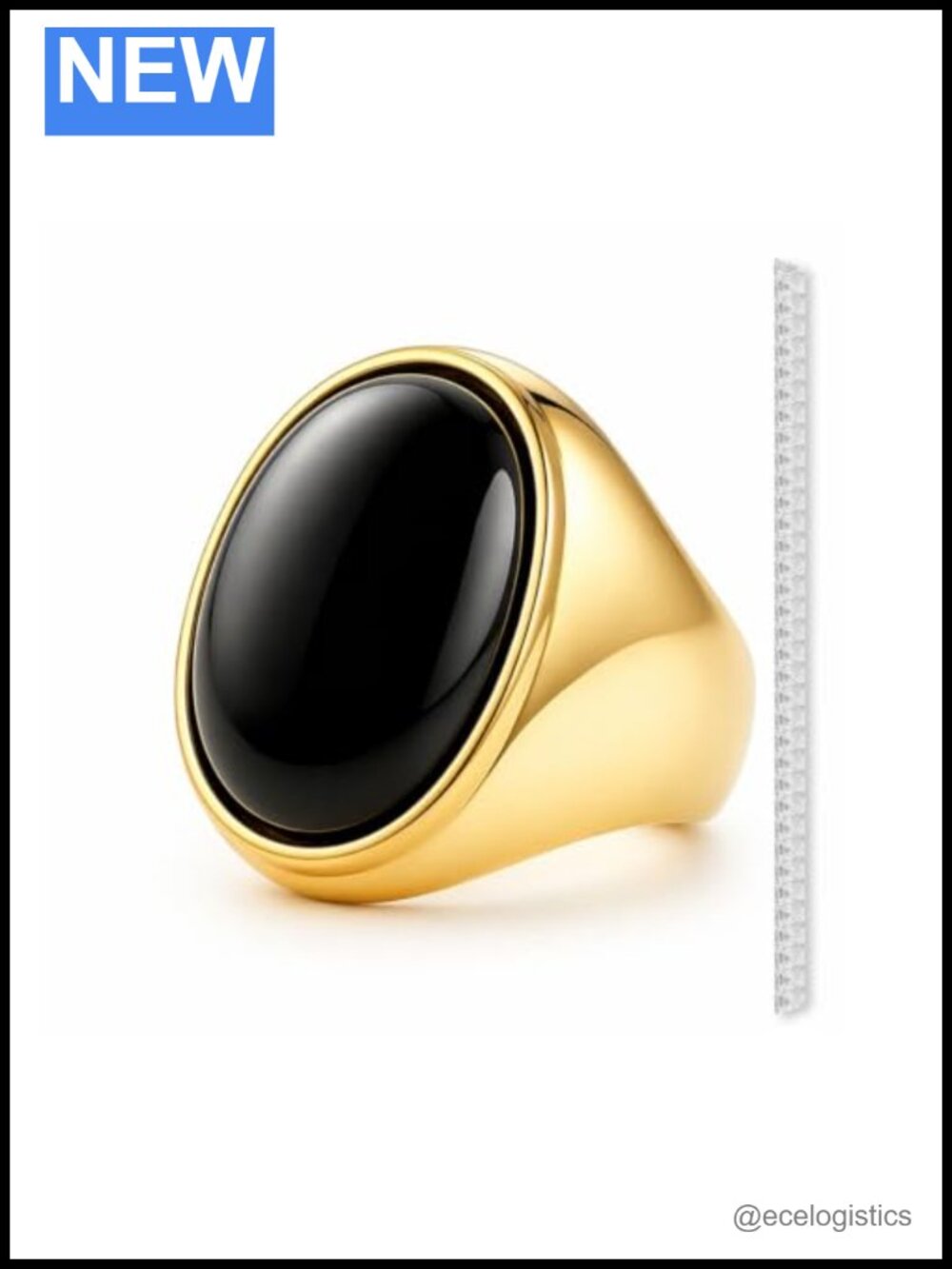 18K Gold Plated Brass Oval Agate Statement Ring Adjustable